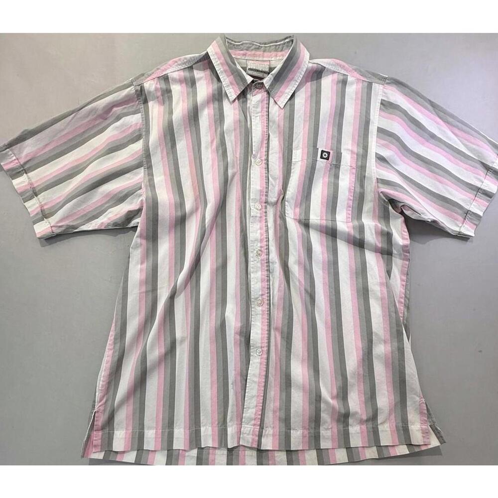 VTG Southpole Shirt Mens XL Pink White Striped Short Sleeve Button Down Casual